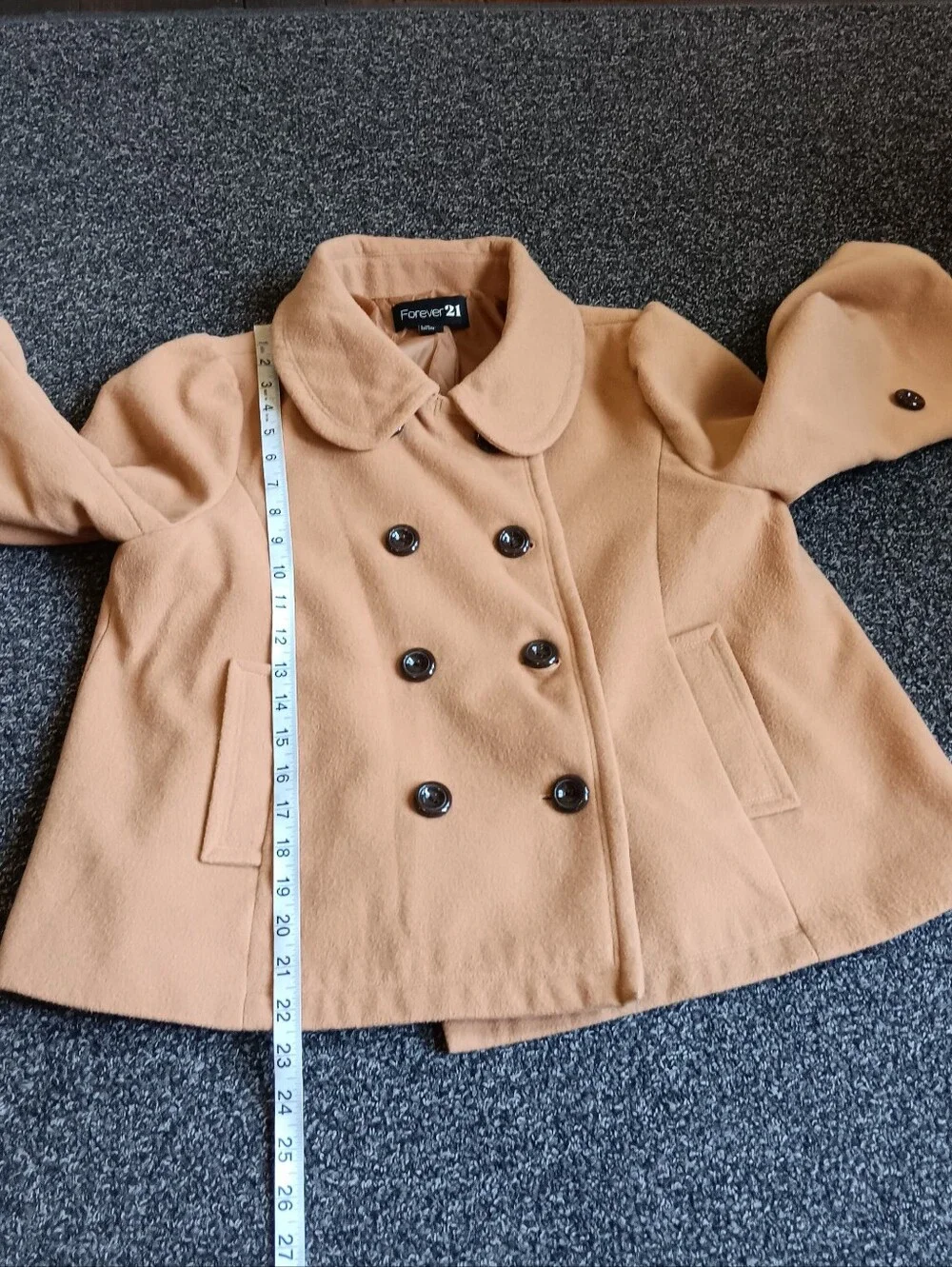 Forever 21 Tan Double-Breasted Peter Pan Collar Peacoat Womens Size Large